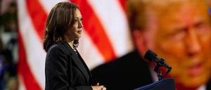 US Vice President and Democratic presidential candidate Kamala Harris speaks at a campaign event at the Erie Insurance Arena in Erie, Pennsylvania, on October 14, 2024.