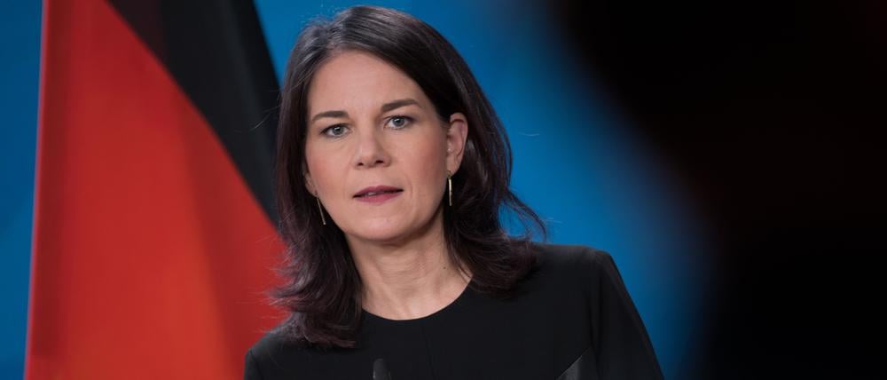Annalena Baerbock (Bündnis 90/Die Grünen), Außenministerin, bei einem gemeinsamen Pressetermin mit der lettischen Außenministerin im Auswärtigen Amt.