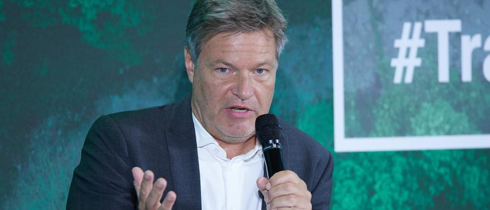 Robert Habeck (Bündnis 90/Die Grünen), Bundesminister für Wirtschaft und Klimaschutz, nimmt beim BDI-Klimakongress im Futurium an einem Panel teil.