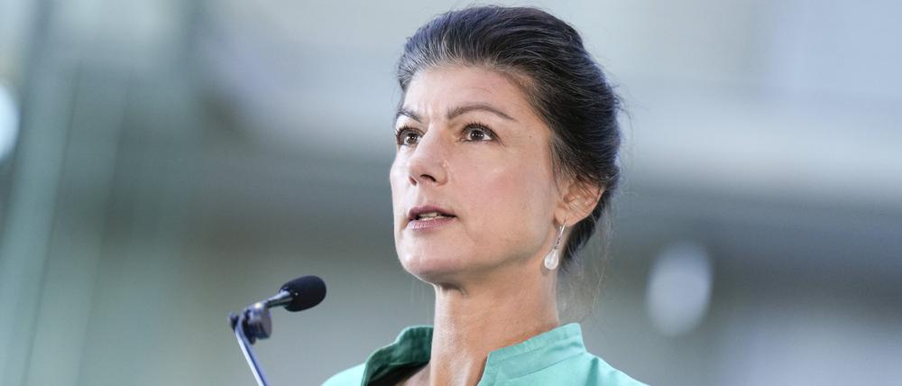 Sahra Wagenknecht bei einer Pressekonferenz des BSW.