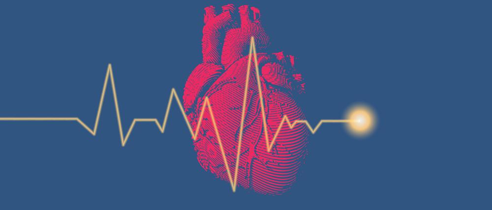 Ein Herz mit einer EKG-Kurve zum Herzkreislaufstillstand (Illustration).