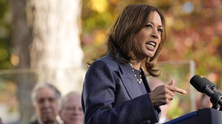 Die demokratische Präsidentschaftskandidatin und US-Vizepräsidentin Kamala Harris spricht bei einer Wahlkampfveranstaltung in Washington.