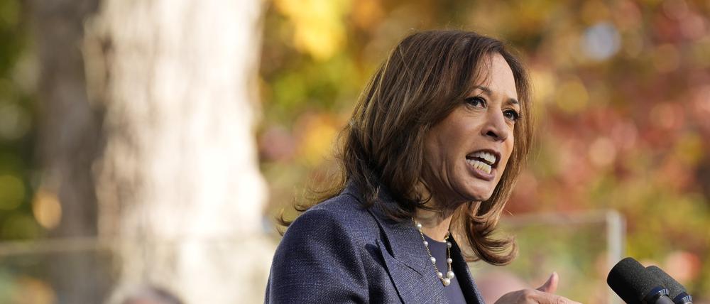 Die demokratische Präsidentschaftskandidatin und US-Vizepräsidentin Kamala Harris spricht bei einer Wahlkampfveranstaltung in Washington.