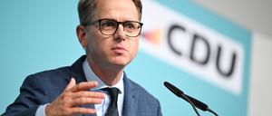 Carsten Linnemann, CDU-Generalsekretär, spricht während des Netzwerktreffens von Kommunalpolitikerinnen der CDU Deutschland in Berlin.