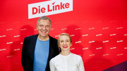Neu gewählt: Jan van Aken und Ines Schwerdtner, Vorsitzende der Linkspartei.