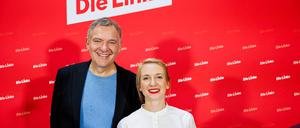 Neu gewählt: Jan van Aken und Ines Schwerdtner, Vorsitzende der Linkspartei.