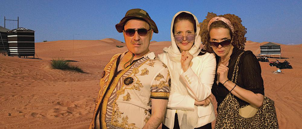 Pressefoto Vorabfoto Inszenierung "Andi Europäer" von Philipp Löhle für das Poetenpack Potsdam mit vl. Reiner Gabriel, Marianna Linden und Simone Kabst.
