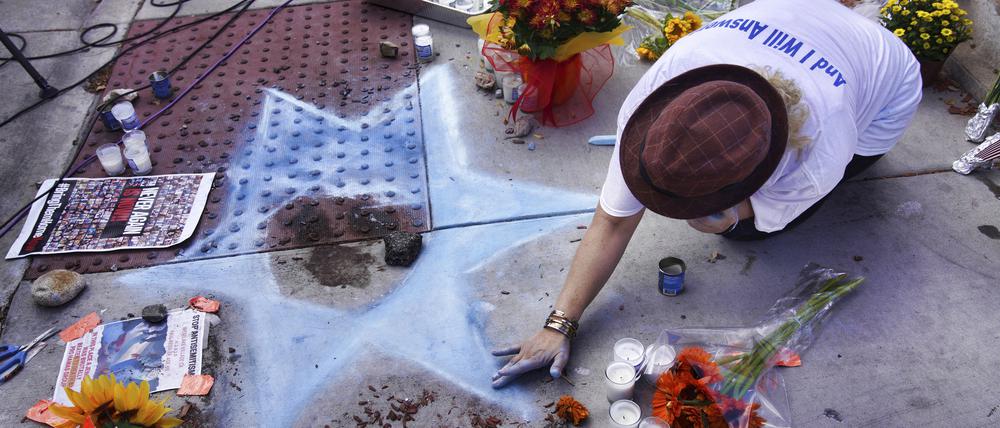 Gedenkort nach dem Tod eines jüdischen Manns bei einer Pro-Palästina-Demo Anfang April in Thousand Oaks, einem Vorort von Los Angeles.  