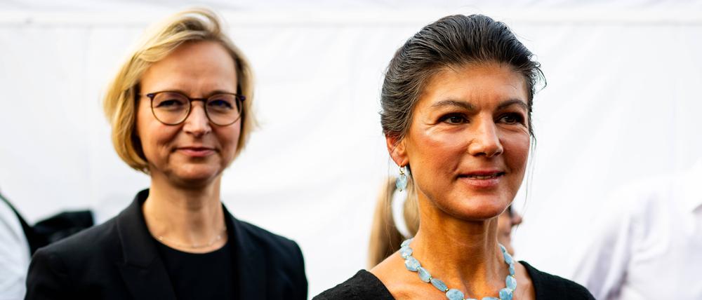 Wer setzt sich durch? Die Bundesvorsitzende des BSW, Sahra Wagenknecht (r.), mit der Direktkandidatin und Vorsitzenden des BSW Thüringen, Katja Wolf.