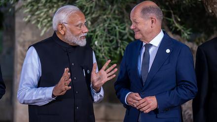 Russland, Wirtschaft, Sicherheit: Das sind drei der wichtigsten Themen, über die sich Kanzler Scholz und der indische Regierungschef Modi am Freitag unterhalten werden. (Archivbild)