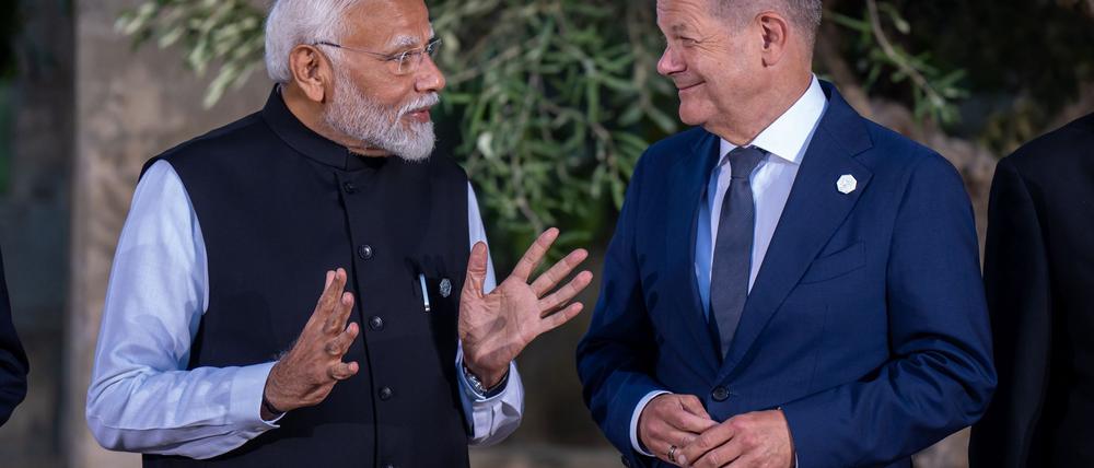 Russland, Wirtschaft, Sicherheit: Das sind drei der wichtigsten Themen, über die sich Kanzler Scholz und der indische Regierungschef Modi am Freitag unterhalten werden. (Archivbild)