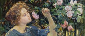 Dora Hitz, In den Rosen, vor 1913 (1909-1912?), Öl auf Leinwand, Museum Wiesbaden, Hessisches Landesmuseum für Kunst und Natur.