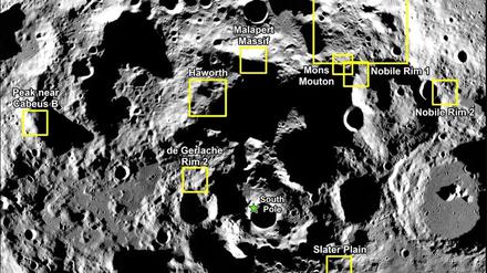 Das von der Nasa zur Verfügung gestellte Bild zeigt neun potenzielle Landegebiete.