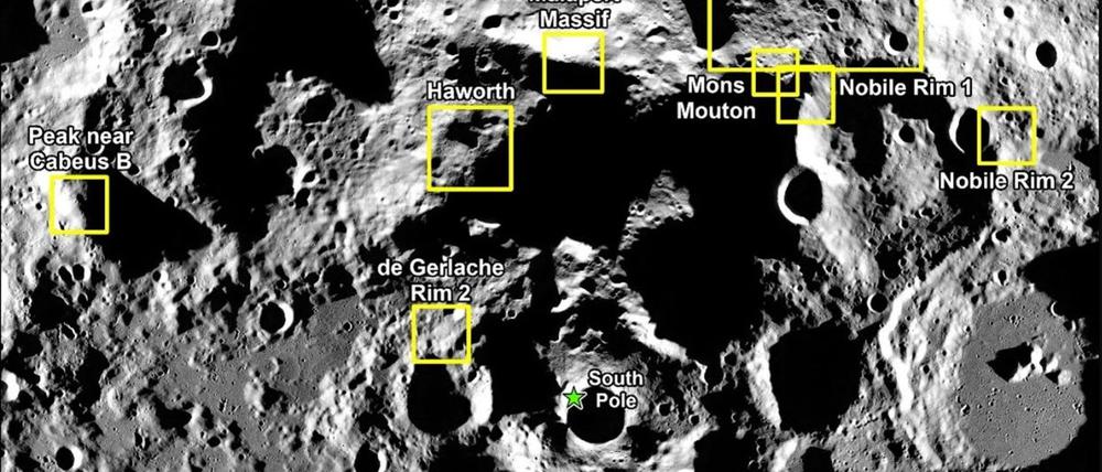 Das von der Nasa zur Verfügung gestellte Bild zeigt neun potenzielle Landegebiete.