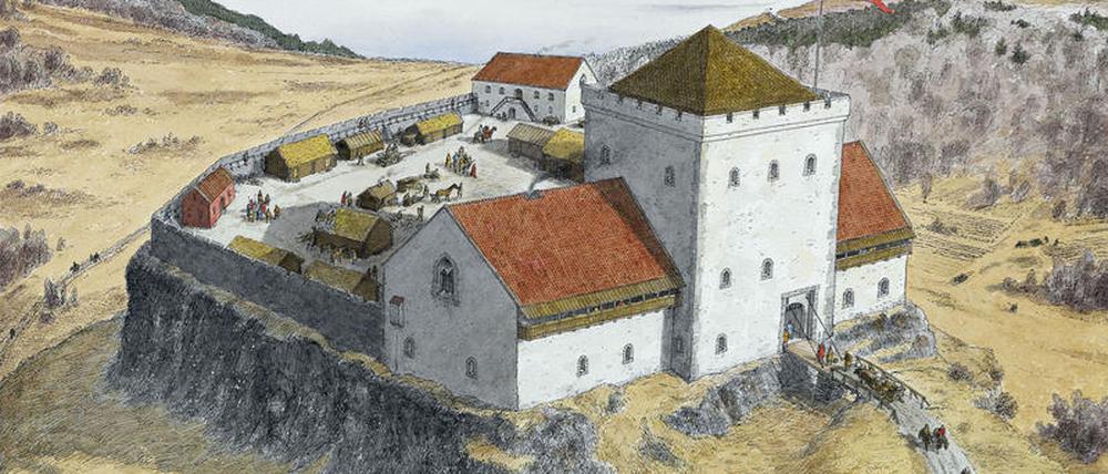 So hübsch sah die noch ziemlich neue Festung Sverresborg 1197 wahrscheinlich aus, kurz bevor die Bagler kamen.