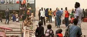 Flüchtlinge aus dem Sudan warten mit ihrer Habe nahe der südsudanesischen Grenzstadt Renk. 