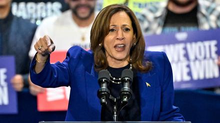 US Vice President and Democratic presidential candidate Kamala Harris speaks during a campaign rally at the Craig Ranch Amphitheater in Las Vegas, Nevada, on October 31, 2024. (Photo by David Becker / AFP)