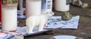 Kerzen und eine Eisbären-Figur stehen an der Unglücksstelle. Ein 15 Jahre alter Jugendlicher ist an Ecstasy-Konsum gestorben.