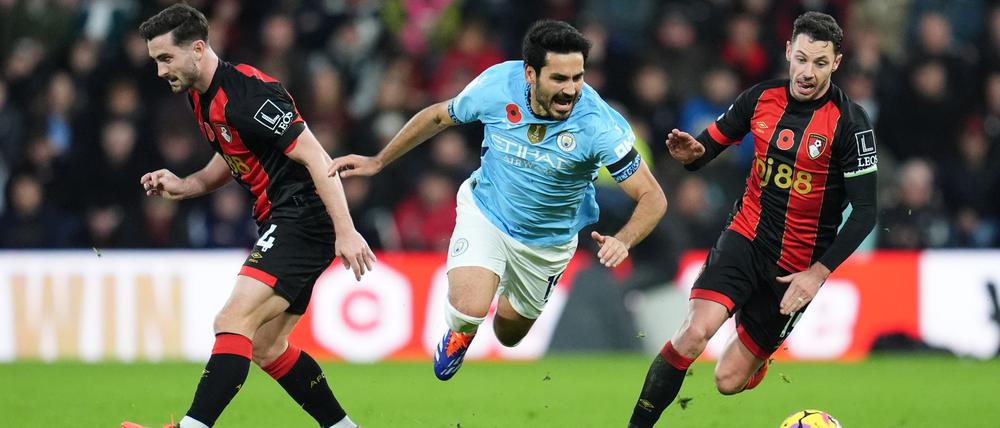 Stolperfalle Bournemouth: Ex-DFB-Kapitän Ilkay Gündogan (M) unterlag mit den Skyblues.