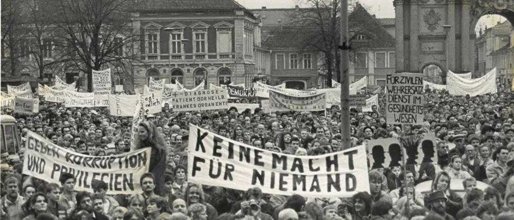 Am 4. November 1989 kamen am Potsdamer Platz der Nationen, dem heutigen Luisenplatz, kamen viele Tausend Menschen zusammen.