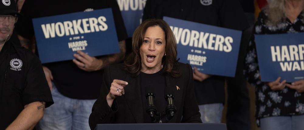 Kamala Harris bei einem Termin in Lansing, Michigan. 
