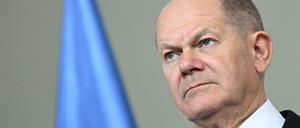 Bundeskanzler Olaf Scholz reagiert bei einem Pressegespräch nach seinen bilateralen Gesprächen mit dem somalischen Präsidenten Hassan Sheikh Mohamud im Kanzleramt in Berlin, Deutschland, 5. November 2024.