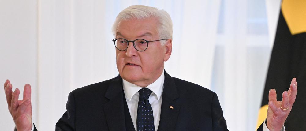 Bundespräsident Frank-Walter Steinmeier spricht am 7. November 2024 im Präsidialpalast Bellevue in Berlin.