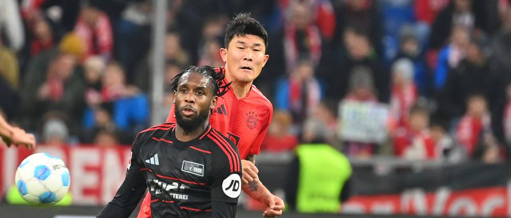 Jordan (vorne, im Zweikampf mit Bayerns Minjae Kim) ist für den 1. FC Union Berlin auch ohne Tore sehr wichtig.