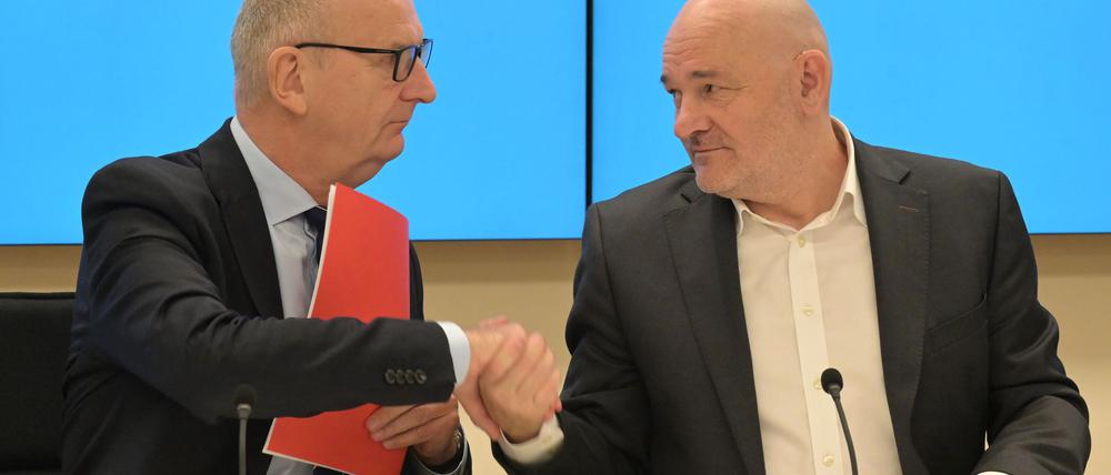 In Brandenburg verhandeln die SPD von Ministerpräsident Dietmar Woidke und das BSW von Landeschef Robert Crumbach über eine Koalition. (Archivbild)