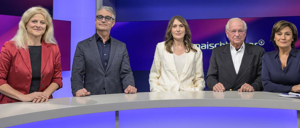 Sandra Maischberger mit ihren Gästen: Kristina Dunz, Gabor Steingart, Anja Kohl, Wolfgang Ischinger.