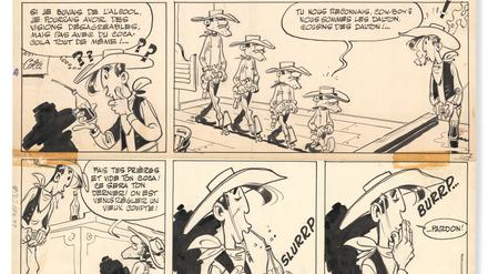 Eine originale Lucky-Luke-Seite, ausgestellt im Auktionshaus Christie’s in Paris. 