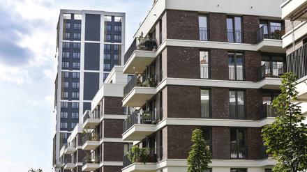 Neubauviertel mit 600 neu gebauten Wohnungen im Wohnpark St. Marien im Berliner Stadtteil Neukoelln. Berlin