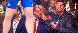 Donald Trump und Elon Musk stehen in New York beim Ultimate Fighting am Ring.