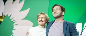 Die neu gewählte Parteispitze der Grünen-Partei:  Franziska Brantner und Felix Banaszak.