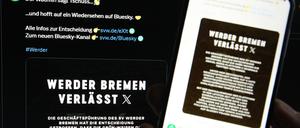 Auf einem Laptop und einem Smartphone wurden der X-Account des Fußball-Bundesligisten SV Werder Bremen aufgerufen.