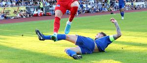 Hertha 03 kann das heimische Ernst-Reuter-Sportfeld (hier ein Bild vom Testspiel gegen Hertha BSC im September 2023) derzeit nicht für die Spiele in der Regionalliga Nordost nutzen.  