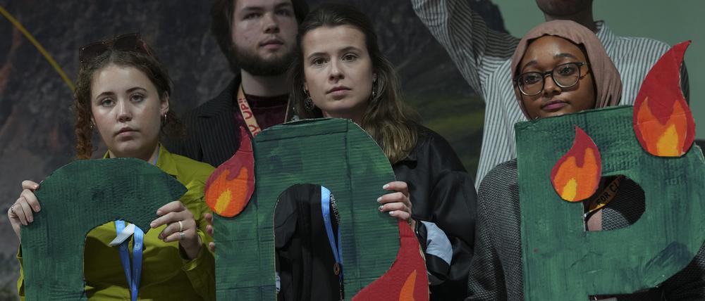 Die deutsche Aktivistin Luisa Neubauer nimmt an einer Demonstration gegen fossile Brennstoffe auf dem UN-Klimagipfel COP29 teil.