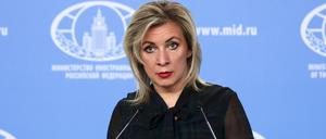 Maria Sacharowa, die Sprecherin des russischen Außenministeriums, während eines Briefings über Außenpolitik (Archivbild)