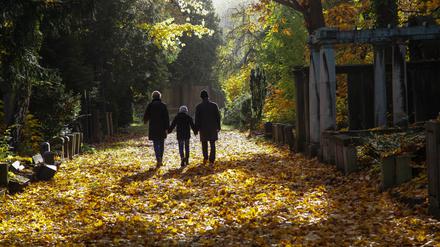 Herbstspaziergang im bunten Laub auf dem Jüdischen Friedhof in Berlin-Weißensee.