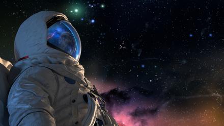 Illustration von einem Astronauten im Weltall. Wird es bald ein Basiscamp zum Mars geben?