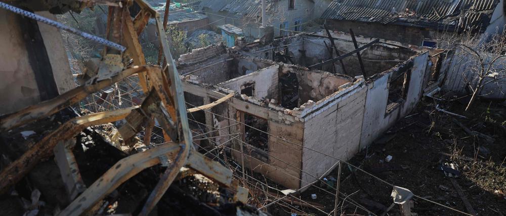 This photograph shows a destroyed house as a result of a Russian strike in Odesa on November 8, 2024, amid the Russian invasion in Ukraine. Russian bombardments of Ukrainian cities overnight killed at least one person and wounded more than three dozen more authorities said on November 8, 2024, as Moscow escalated its bombing campaign of civilian hubs. "Throughout the evening and night, terrorists attacked our cities and communities. Missiles, drones and glide bombs were used against the Odesa, Kharkiv and Kyiv regions," President Volodymyr Zelensky said on social media. (Photo by Oleksandr GIMANOV / AFP)