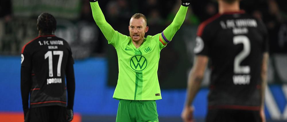Jubel über den ersten Heimsieg: Wolfsburgs Kapitän Maximilian Arnold nach dem 1:0 gegen Union Berlin.