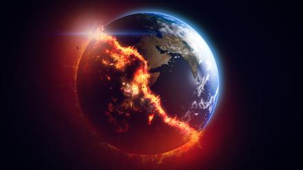 Illustration von einem brennenden Planeten.