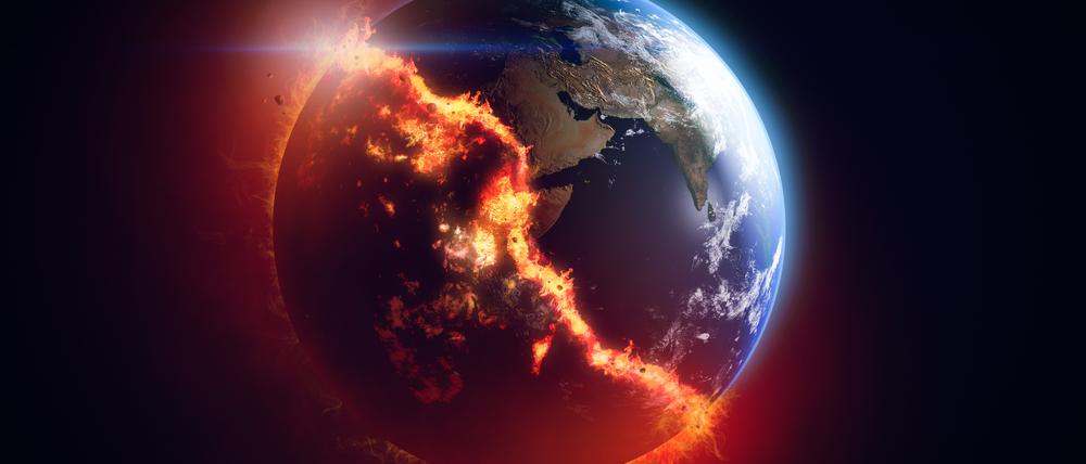 Illustration von einem brennenden Planeten.