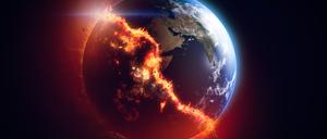 Illustration von einem brennenden Planeten.