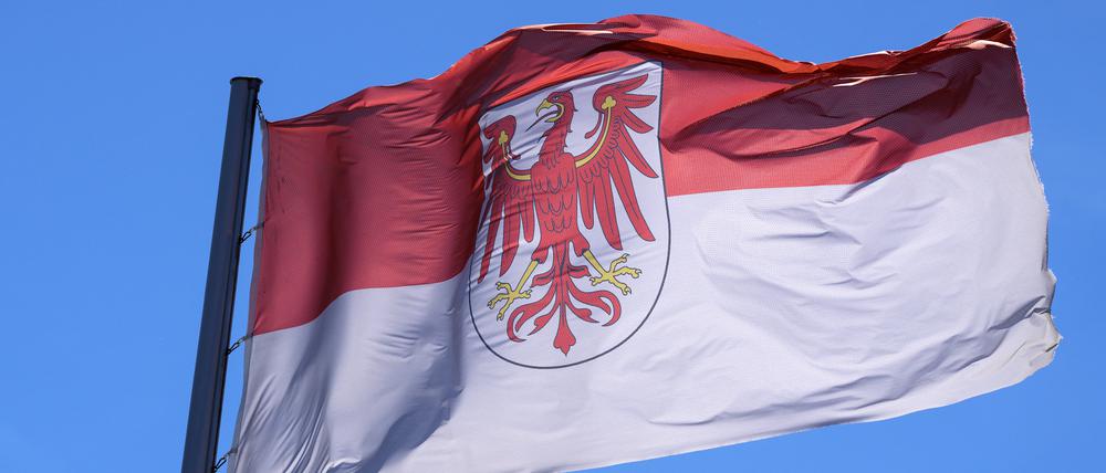 Die Flagge des Landes Brandenburg mit dem roten Adler weht auf dem Landtag.