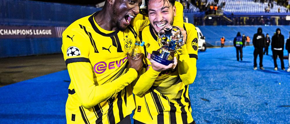 Serhou Guirassy herzt Dortmunds Champions-League-Matchwinner Bensebaini