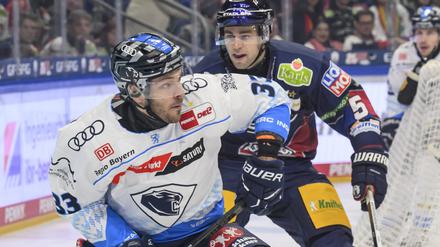 Die Gäste waren meist vorn. Charles Bertrand (vorn) und Mitch Reinke von den Eisbären.