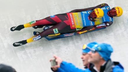 Schon wieder auf dem Podest: Toni Eggert und Florian Müller.