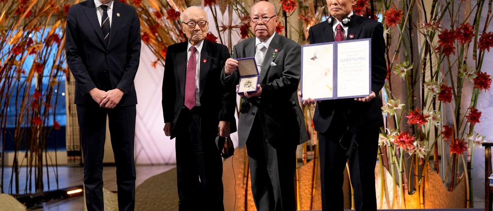 Die drei Co-Vorsitzenden von Nihon Hidankyo nahmen den Friedensnobelpreis in Oslo entgegen.